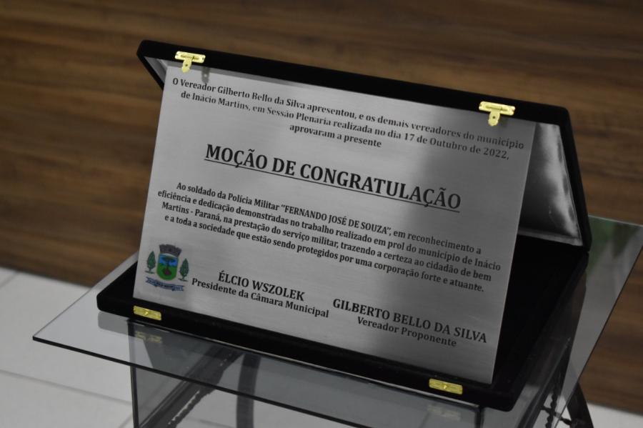 MOÇÃO DE CONGRATULAÇÃO - Soldado da Polícia Militar Fernando José de Souza (29 de novembr…